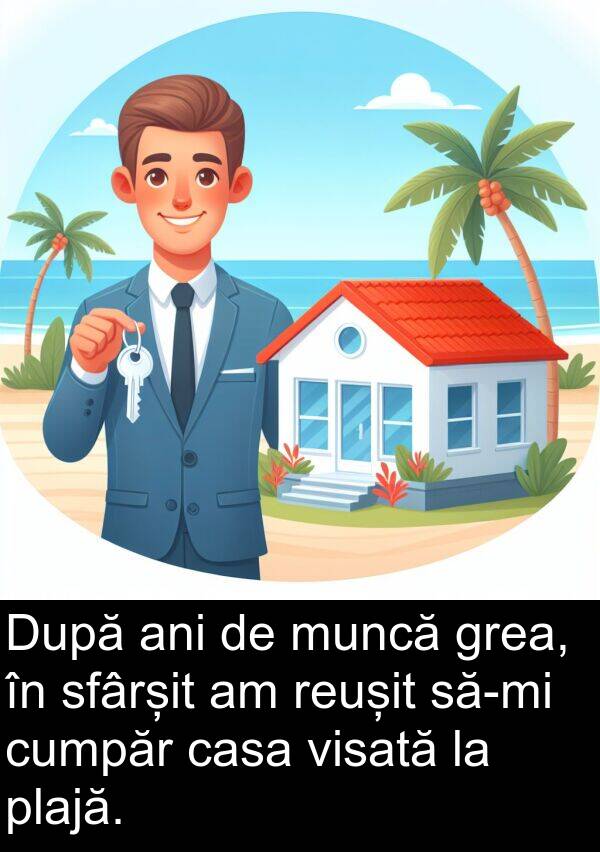 sfârșit: După ani de muncă grea, în sfârșit am reușit să-mi cumpăr casa visată la plajă.