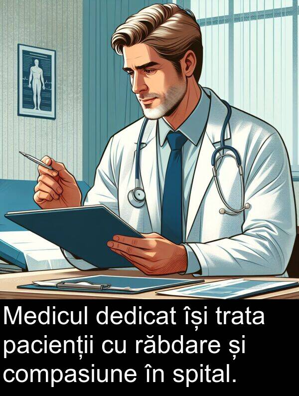 dedicat: Medicul dedicat își trata pacienții cu răbdare și compasiune în spital.