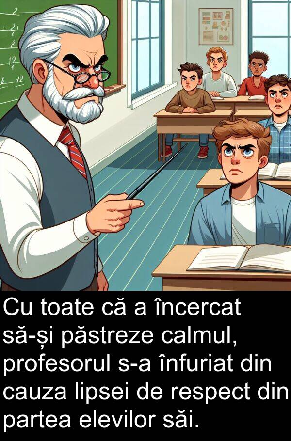 săi: Cu toate că a încercat să-și păstreze calmul, profesorul s-a înfuriat din cauza lipsei de respect din partea elevilor săi.