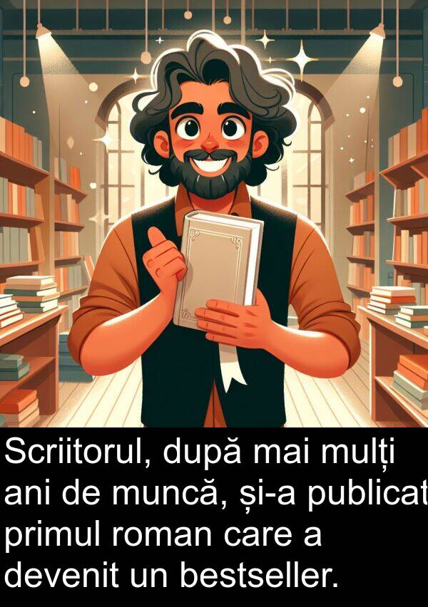 devenit: Scriitorul, după mai mulți ani de muncă, și-a publicat primul roman care a devenit un bestseller.