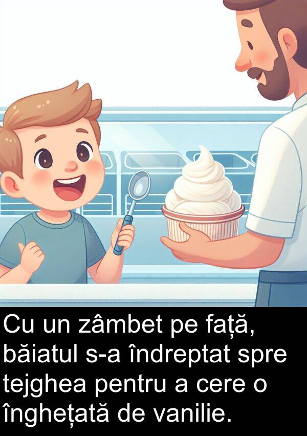 îndreptat: Cu un zâmbet pe față, băiatul s-a îndreptat spre tejghea pentru a cere o înghețată de vanilie.