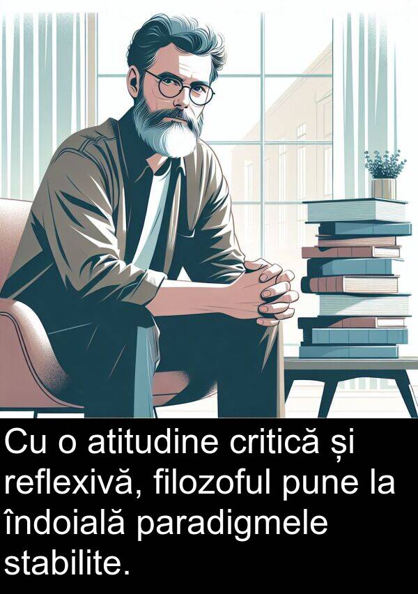 paradigmele: Cu o atitudine critică și reflexivă, filozoful pune la îndoială paradigmele stabilite.