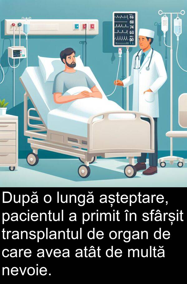 pacientul: După o lungă așteptare, pacientul a primit în sfârșit transplantul de organ de care avea atât de multă nevoie.