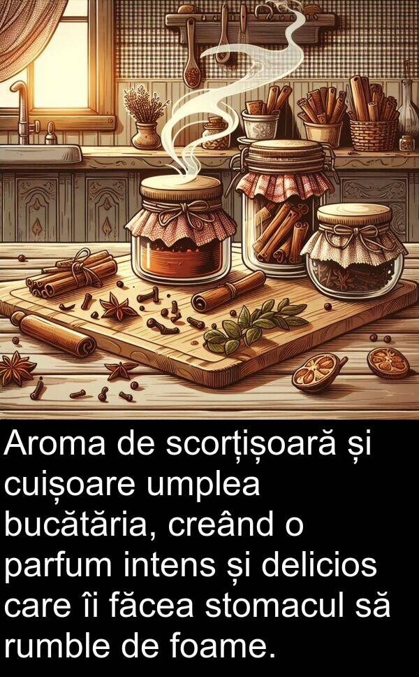 umplea: Aroma de scorțișoară și cuișoare umplea bucătăria, creând o parfum intens și delicios care îi făcea stomacul să rumble de foame.