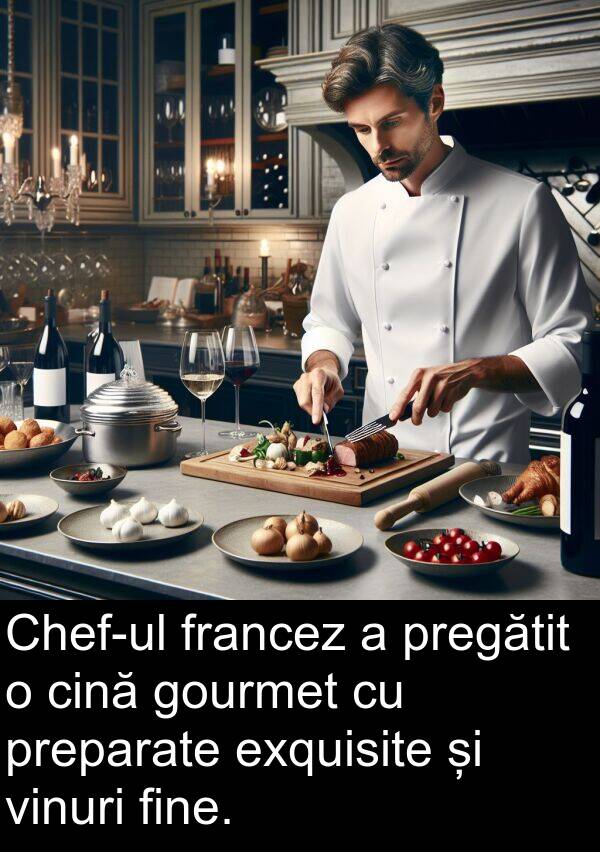 pregătit: Chef-ul francez a pregătit o cină gourmet cu preparate exquisite și vinuri fine.