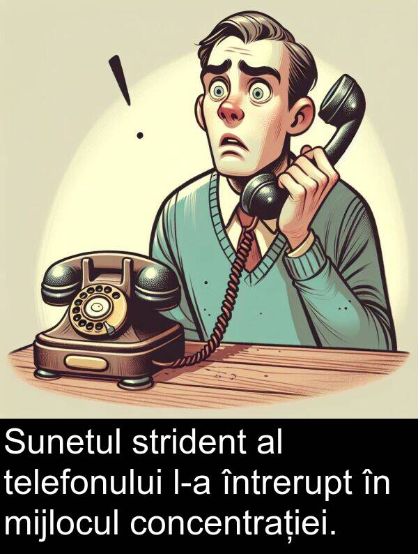 telefonului: Sunetul strident al telefonului l-a întrerupt în mijlocul concentrației.