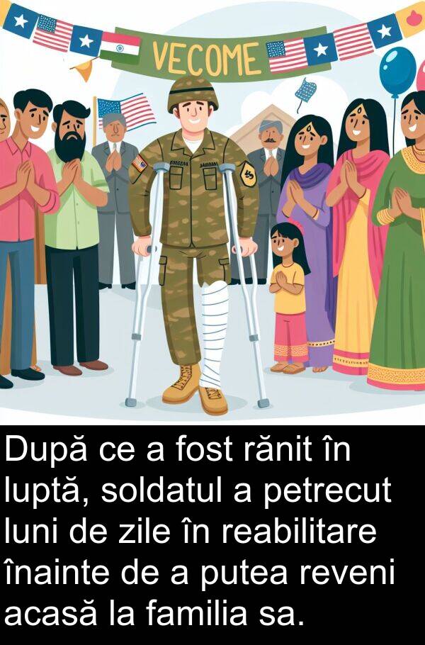 rănit: După ce a fost rănit în luptă, soldatul a petrecut luni de zile în reabilitare înainte de a putea reveni acasă la familia sa.