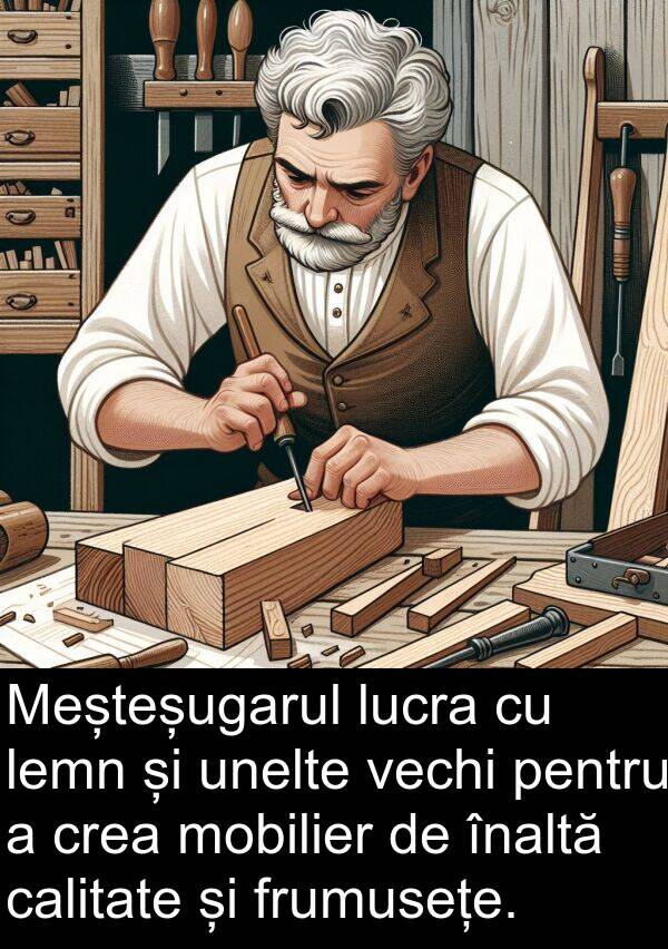 unelte: Meșteșugarul lucra cu lemn și unelte vechi pentru a crea mobilier de înaltă calitate și frumusețe.