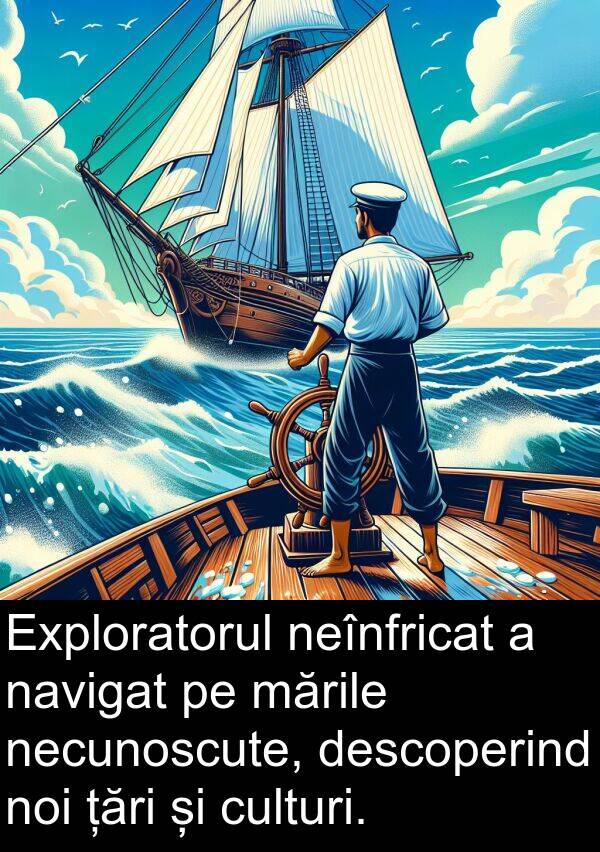 țări: Exploratorul neînfricat a navigat pe mările necunoscute, descoperind noi țări și culturi.