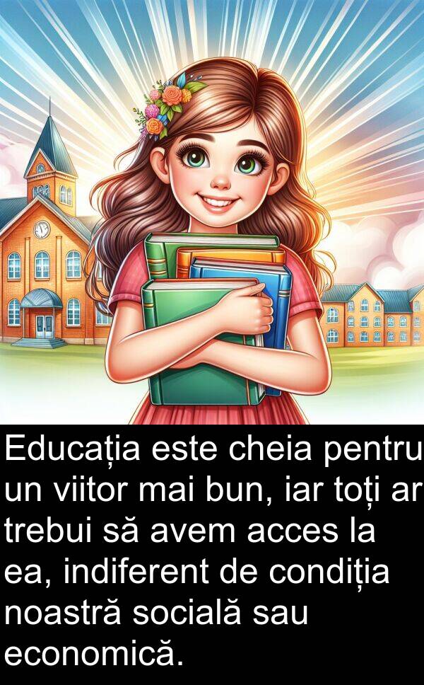 iar: Educația este cheia pentru un viitor mai bun, iar toți ar trebui să avem acces la ea, indiferent de condiția noastră socială sau economică.