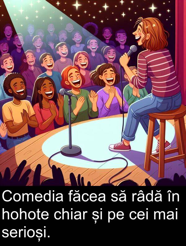 hohote: Comedia făcea să râdă în hohote chiar și pe cei mai serioși.