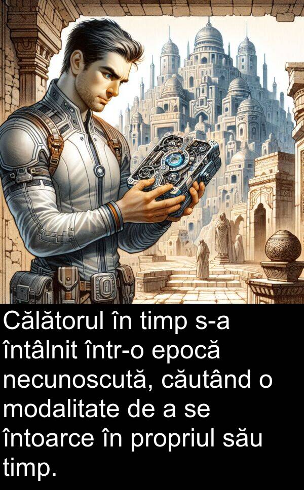 necunoscută: Călătorul în timp s-a întâlnit într-o epocă necunoscută, căutând o modalitate de a se întoarce în propriul său timp.