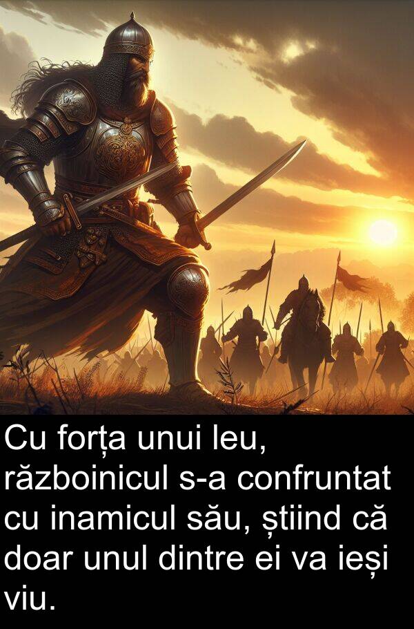 unui: Cu forța unui leu, războinicul s-a confruntat cu inamicul său, știind că doar unul dintre ei va ieși viu.