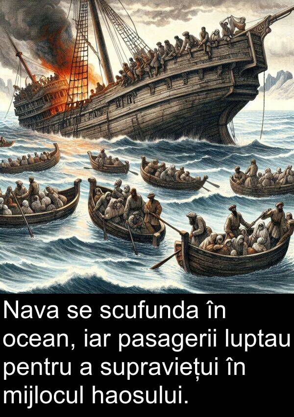 iar: Nava se scufunda în ocean, iar pasagerii luptau pentru a supraviețui în mijlocul haosului.