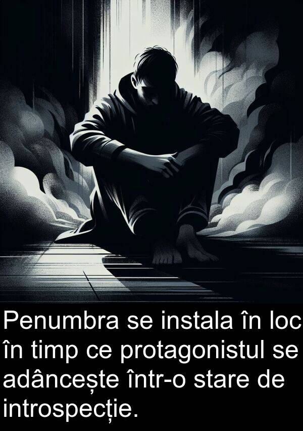 introspecție: Penumbra se instala în loc în timp ce protagonistul se adâncește într-o stare de introspecție.