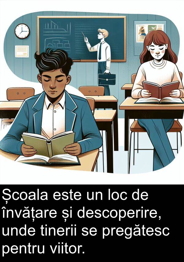 unde: Școala este un loc de învățare și descoperire, unde tinerii se pregătesc pentru viitor.