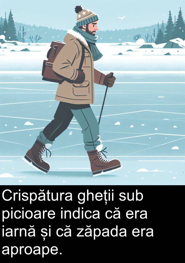 iarnă: Crispătura gheții sub picioare indica că era iarnă și că zăpada era aproape.