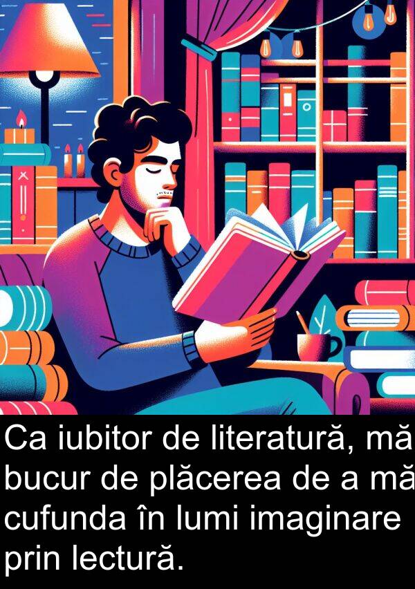 imaginare: Ca iubitor de literatură, mă bucur de plăcerea de a mă cufunda în lumi imaginare prin lectură.