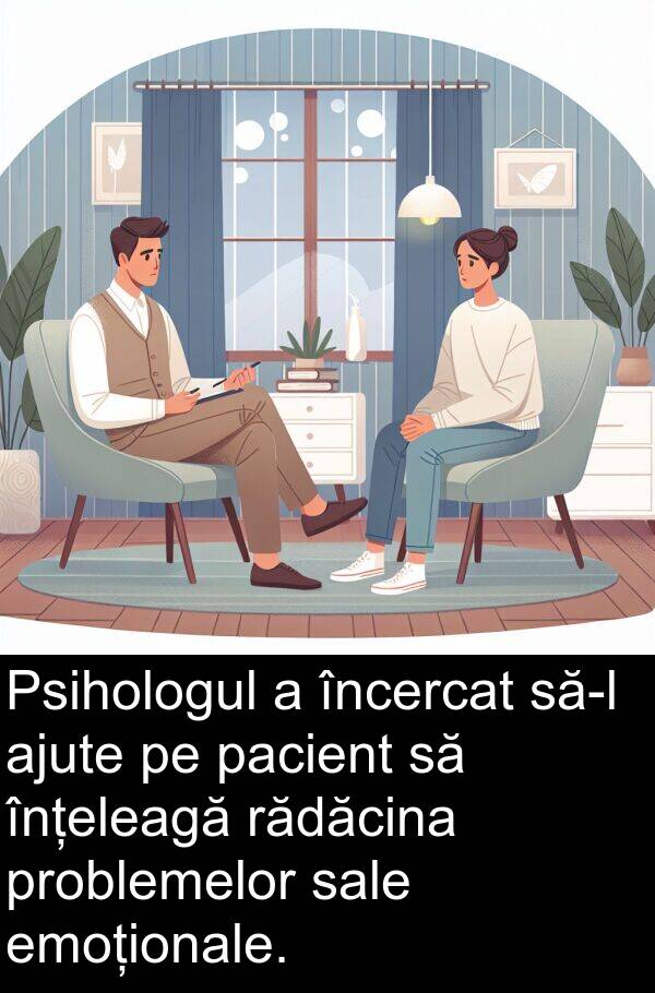 rădăcina: Psihologul a încercat să-l ajute pe pacient să înțeleagă rădăcina problemelor sale emoționale.