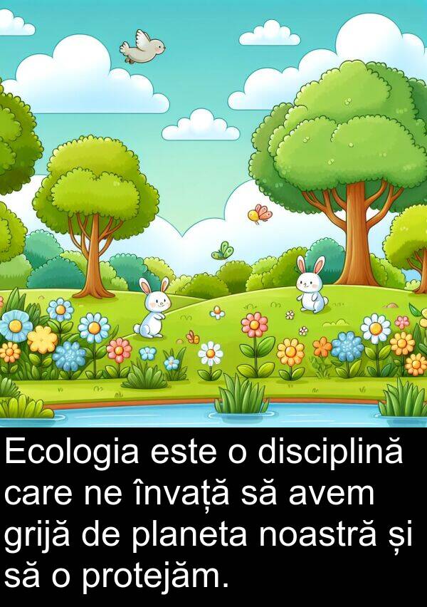 disciplină: Ecologia este o disciplină care ne învață să avem grijă de planeta noastră și să o protejăm.