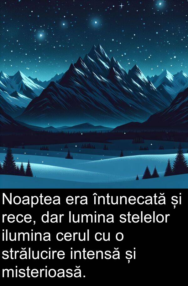 ilumina: Noaptea era întunecată și rece, dar lumina stelelor ilumina cerul cu o strălucire intensă și misterioasă.