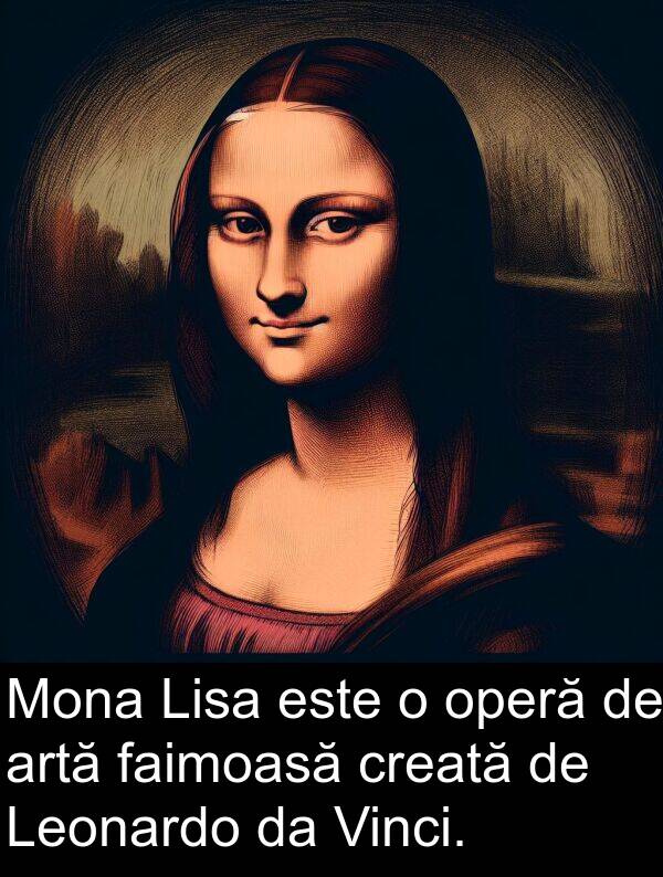 faimoasă: Mona Lisa este o operă de artă faimoasă creată de Leonardo da Vinci.