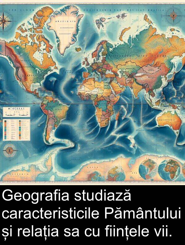 studiază: Geografia studiază caracteristicile Pământului și relația sa cu ființele vii.