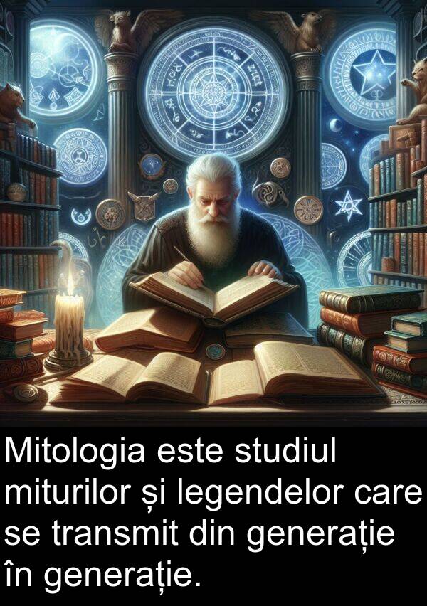 legendelor: Mitologia este studiul miturilor și legendelor care se transmit din generație în generație.