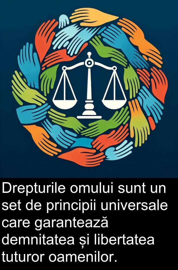 oamenilor: Drepturile omului sunt un set de principii universale care garantează demnitatea și libertatea tuturor oamenilor.