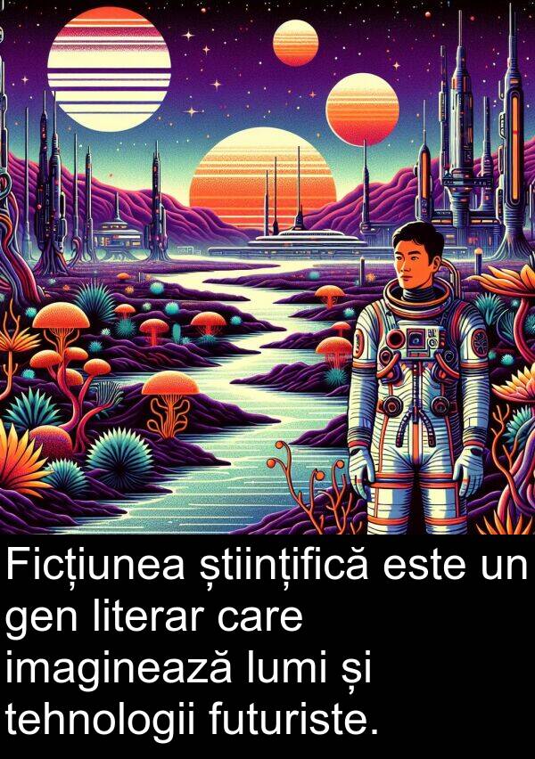 imaginează: Ficțiunea științifică este un gen literar care imaginează lumi și tehnologii futuriste.