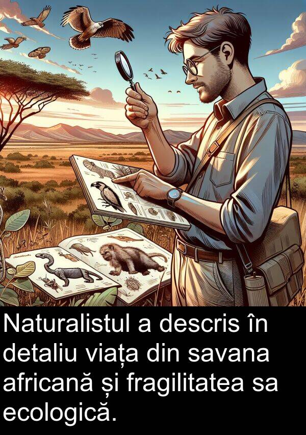 ecologică: Naturalistul a descris în detaliu viața din savana africană și fragilitatea sa ecologică.