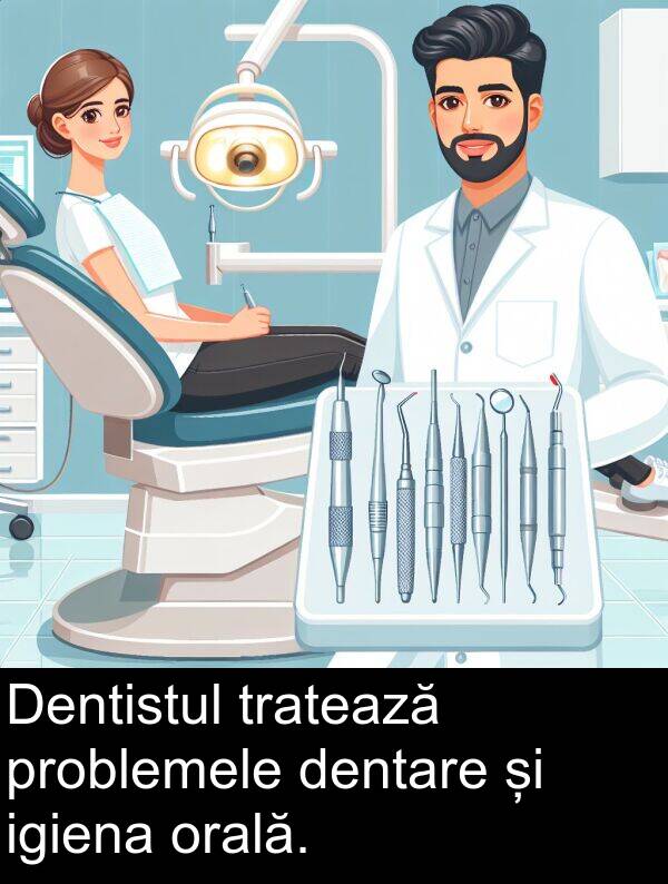 orală: Dentistul tratează problemele dentare și igiena orală.