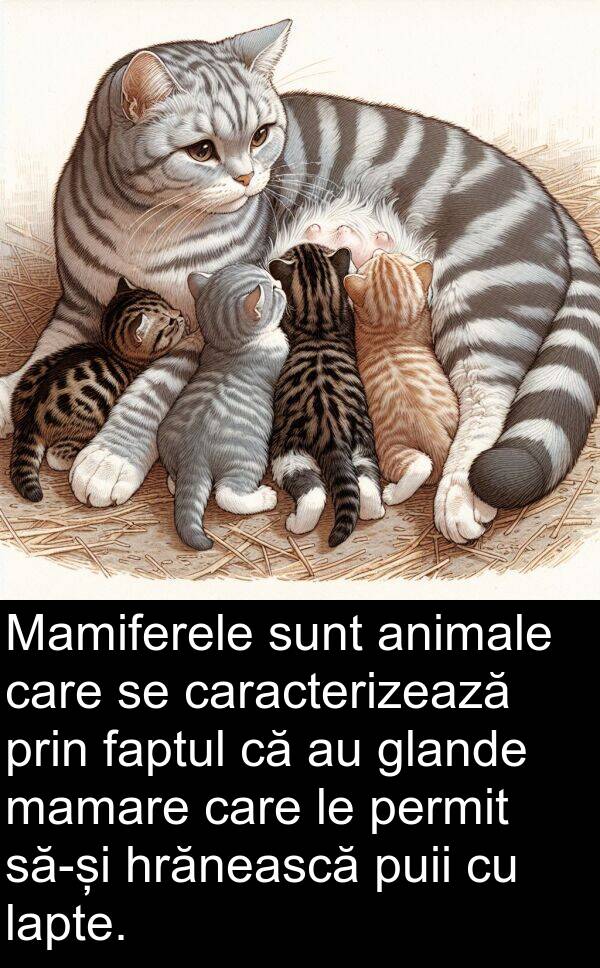 hrănească: Mamiferele sunt animale care se caracterizează prin faptul că au glande mamare care le permit să-și hrănească puii cu lapte.