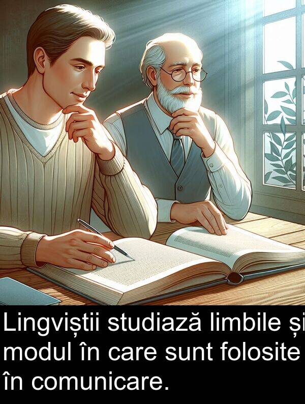 studiază: Lingviștii studiază limbile și modul în care sunt folosite în comunicare.