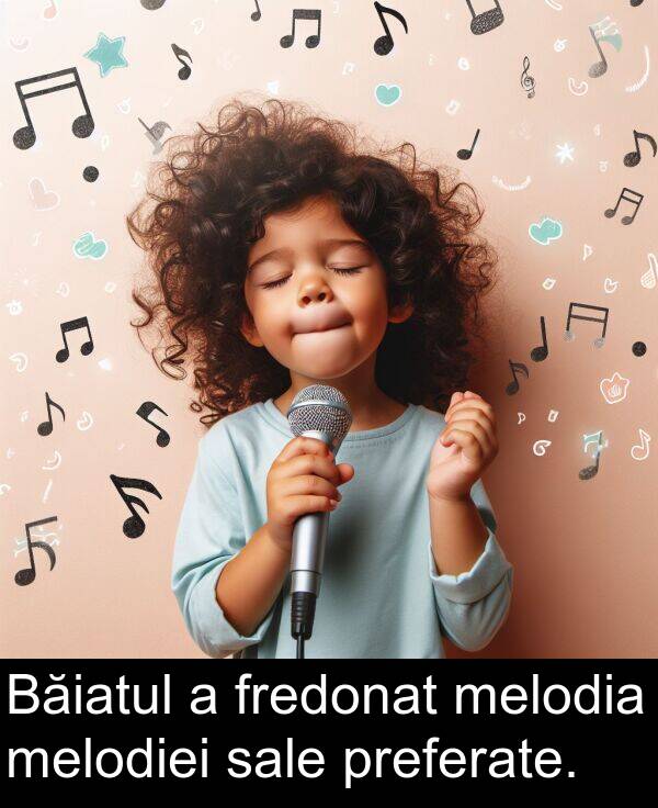 sale: Băiatul a fredonat melodia melodiei sale preferate.