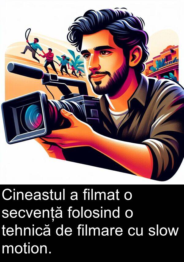 tehnică: Cineastul a filmat o secvență folosind o tehnică de filmare cu slow motion.