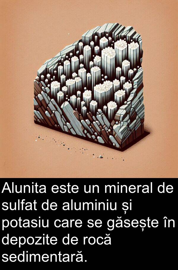 sulfat: Alunita este un mineral de sulfat de aluminiu și potasiu care se găsește în depozite de rocă sedimentară.