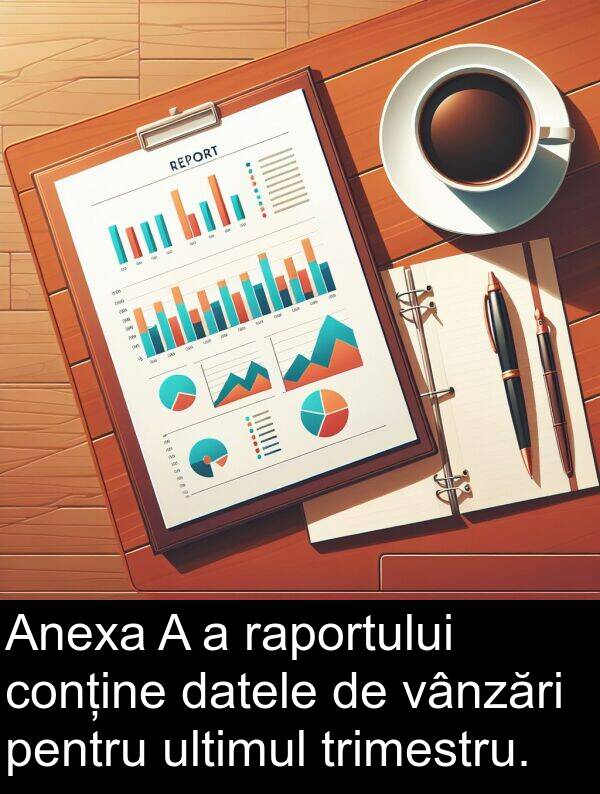 datele: Anexa A a raportului conține datele de vânzări pentru ultimul trimestru.