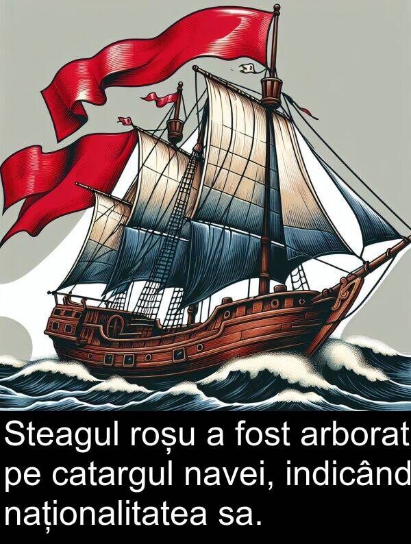 sa: Steagul roșu a fost arborat pe catargul navei, indicând naționalitatea sa.