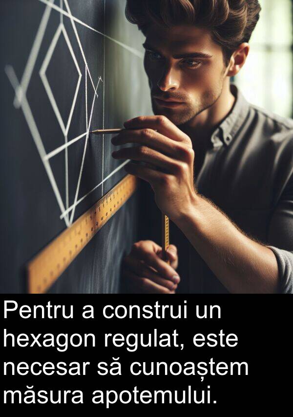 hexagon: Pentru a construi un hexagon regulat, este necesar să cunoaștem măsura apotemului.