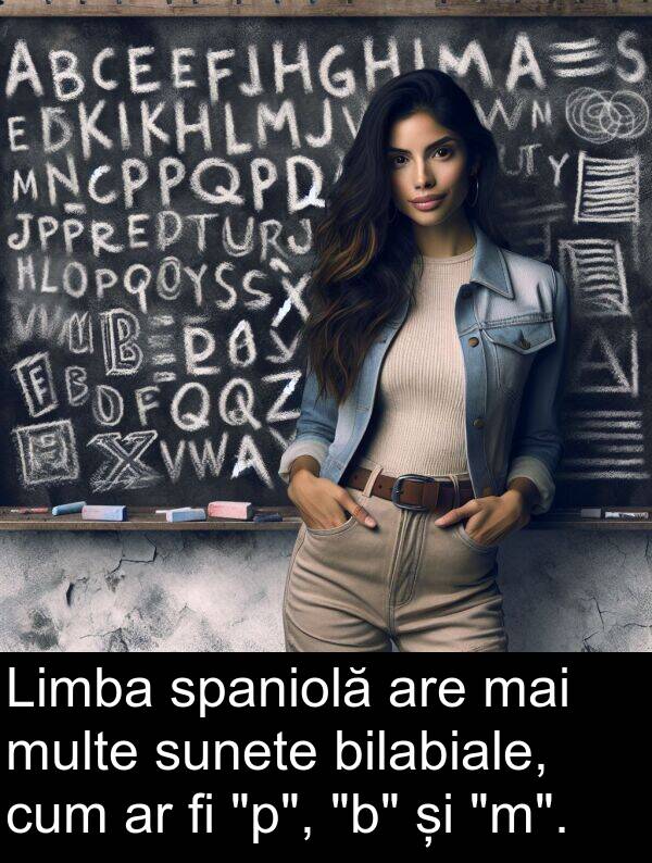 spaniolă: Limba spaniolă are mai multe sunete bilabiale, cum ar fi "p", "b" și "m".