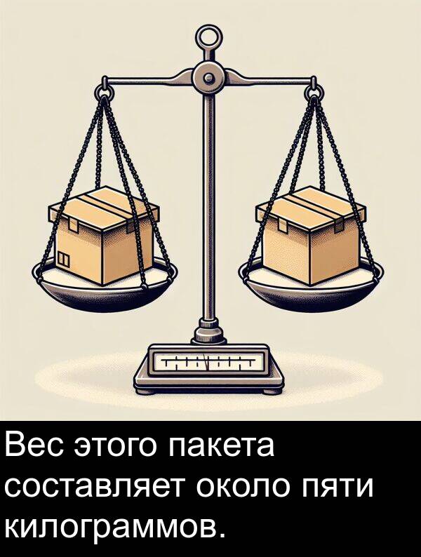 килограммов: Вес этого пакета составляет около пяти килограммов.
