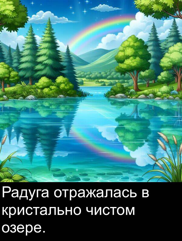 чистом: Радуга отражалась в кристально чистом озере.