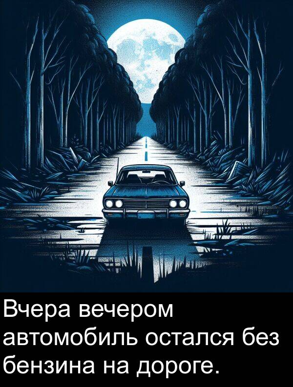 автомобиль: Вчера вечером автомобиль остался без бензина на дороге.