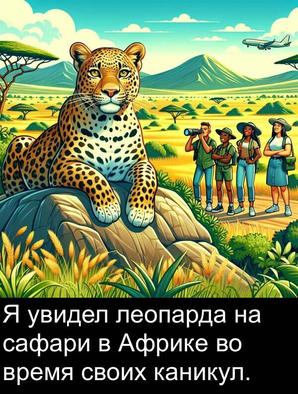 своих: Я увидел леопарда на сафари в Африке во время своих каникул.