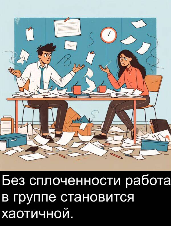 сплоченности: Без сплоченности работа в группе становится хаотичной.