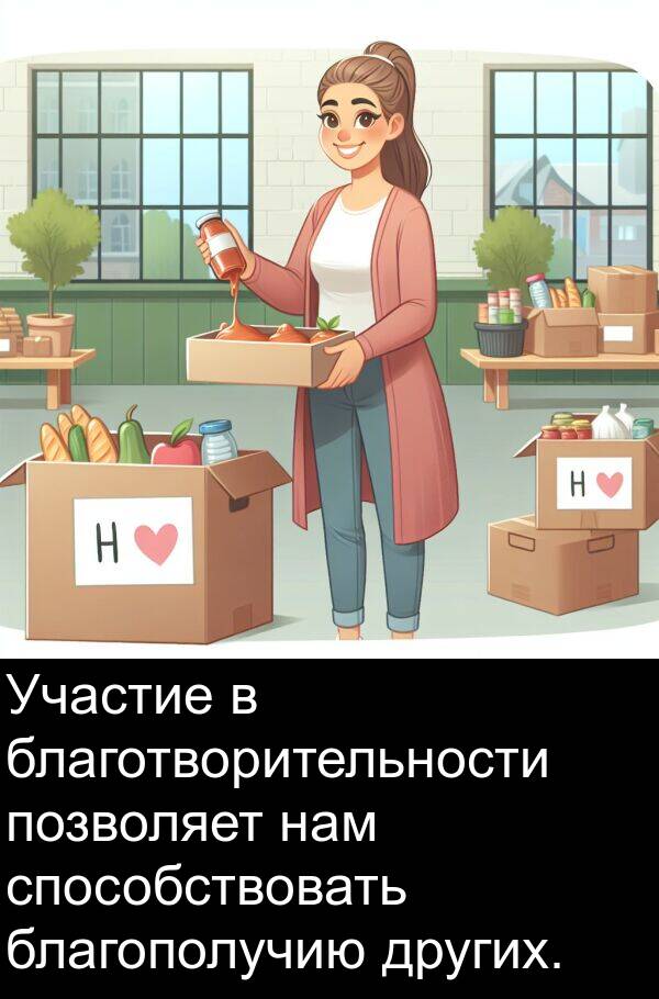 благополучию: Участие в благотворительности позволяет нам способствовать благополучию других.