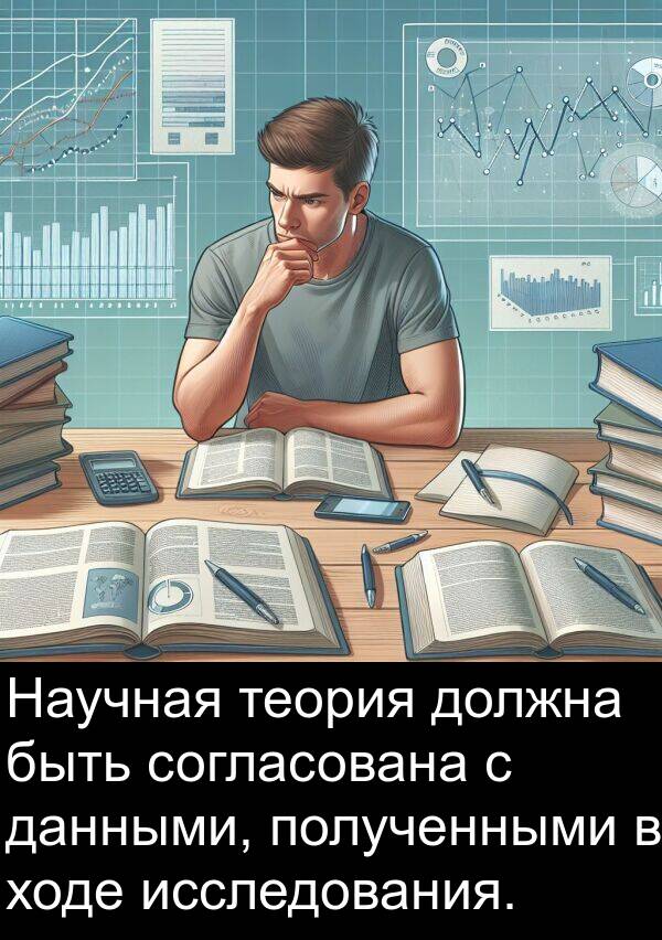 ходе: Научная теория должна быть согласована с данными, полученными в ходе исследования.