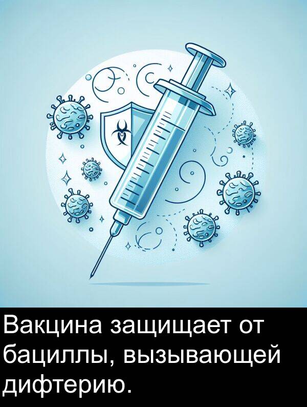 защищает: Вакцина защищает от бациллы, вызывающей дифтерию.