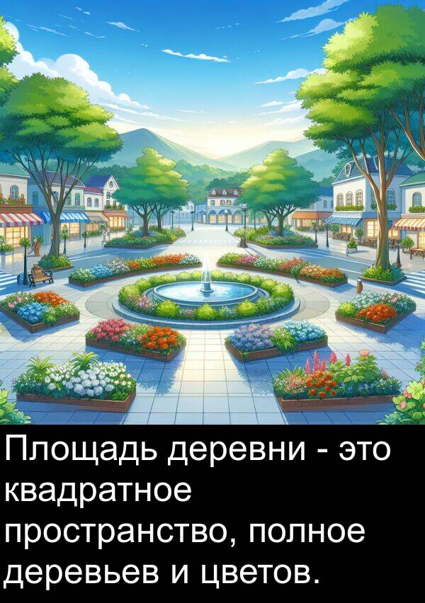 деревни: Площадь деревни - это квадратное пространство, полное деревьев и цветов.